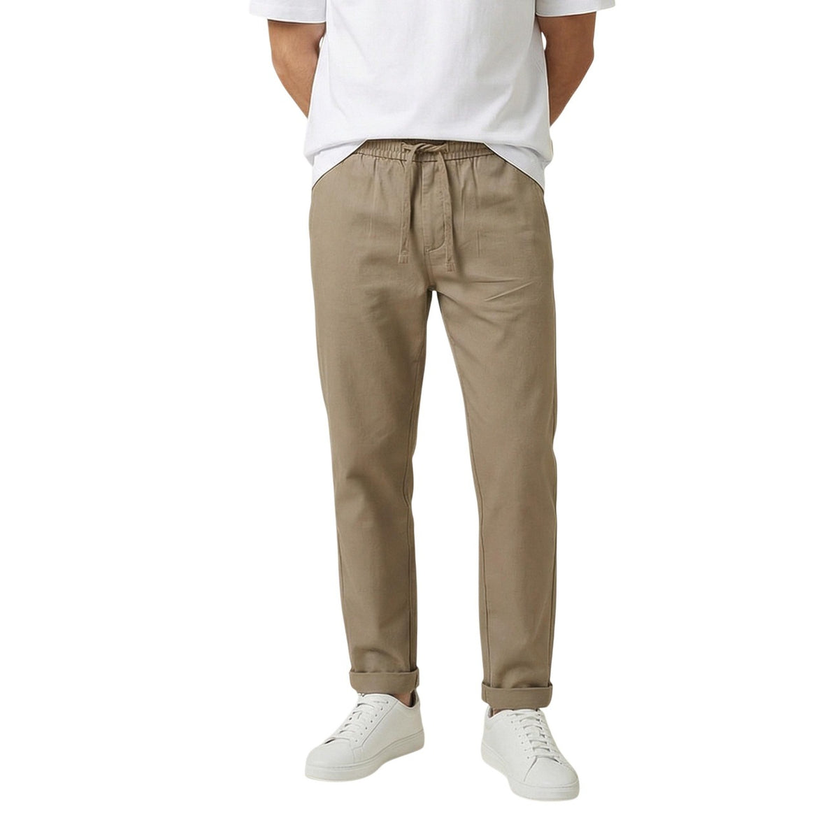 Image 1 : Pantalon chino homme beige Gianni Lupo fermeture à lacets vue de face — delvale