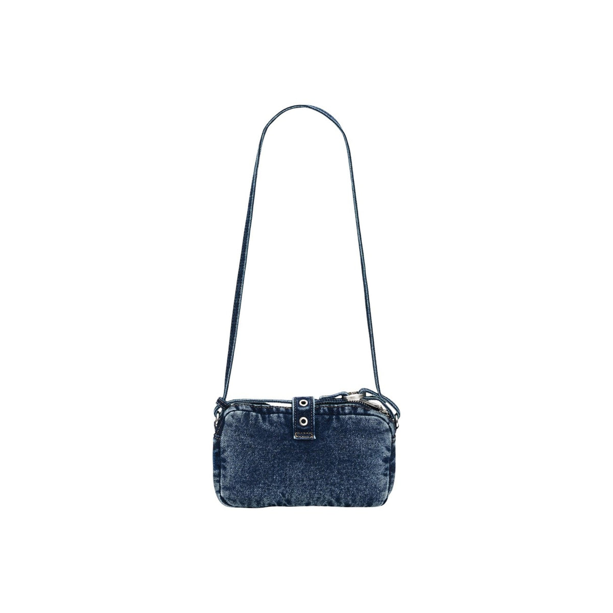 Image 3 : Sac baguette Desigual femme bleu denim, vue d'ensemble avec zip et détails métalliques — delvale
