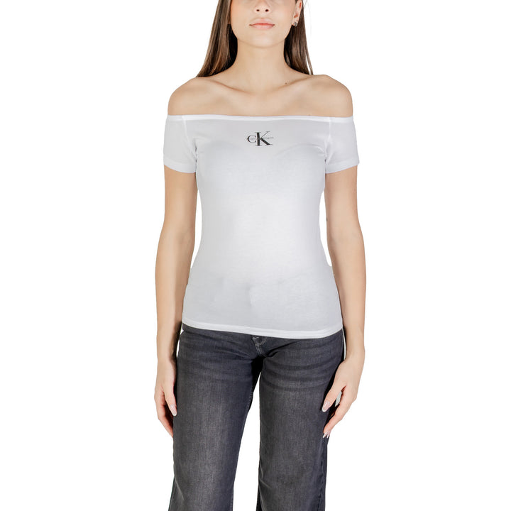 Image 1 : T-shirt blanc Calvin Klein Jeans pour femme à col bateau et manches courtes — delvale