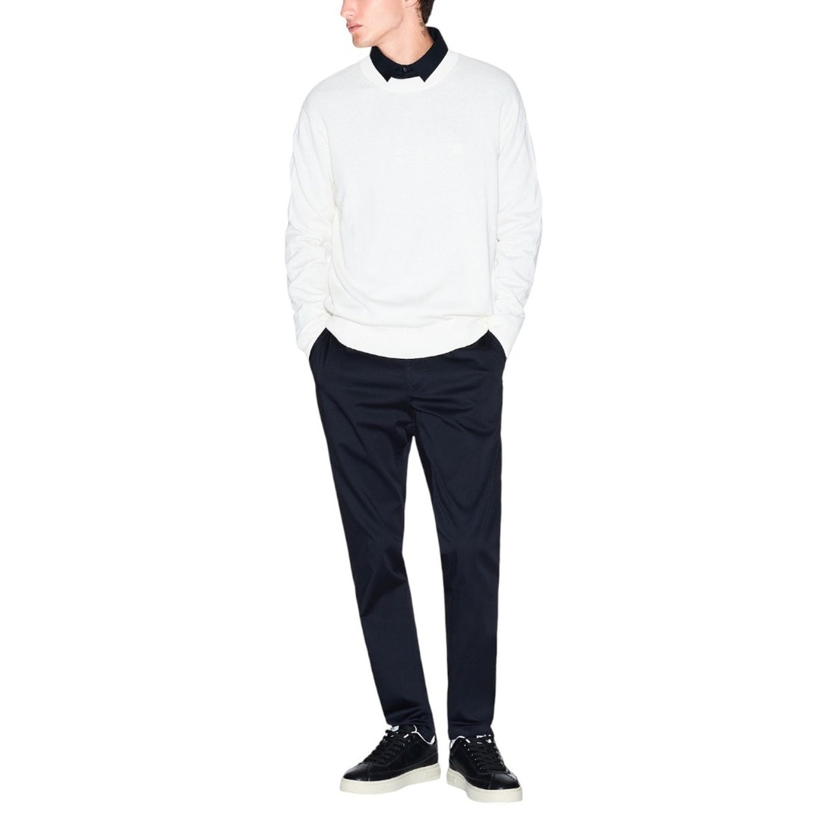 Image 3 : Pull blanc Armani Exchange homme vue complète coton soie viscose — Delvale