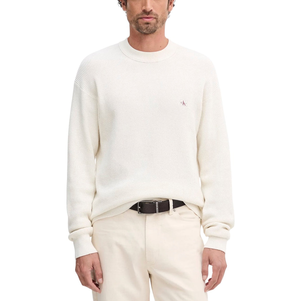 Image 1 : Pull Calvin Klein Jeans homme beige col rond manches longues — Delvale