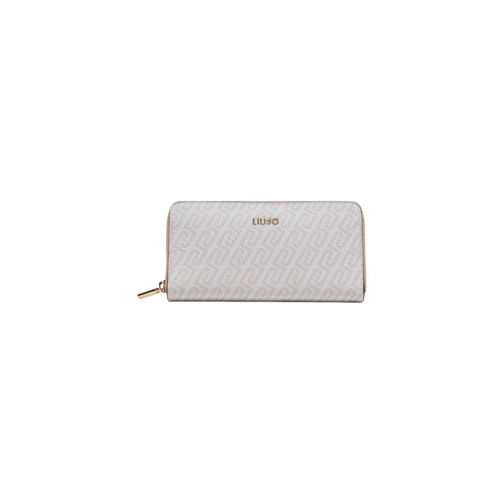 Image 1 : Portefeuille femme Liu Jo zippé motif monogramme fond clair, vue face avec logo doré — Delvale