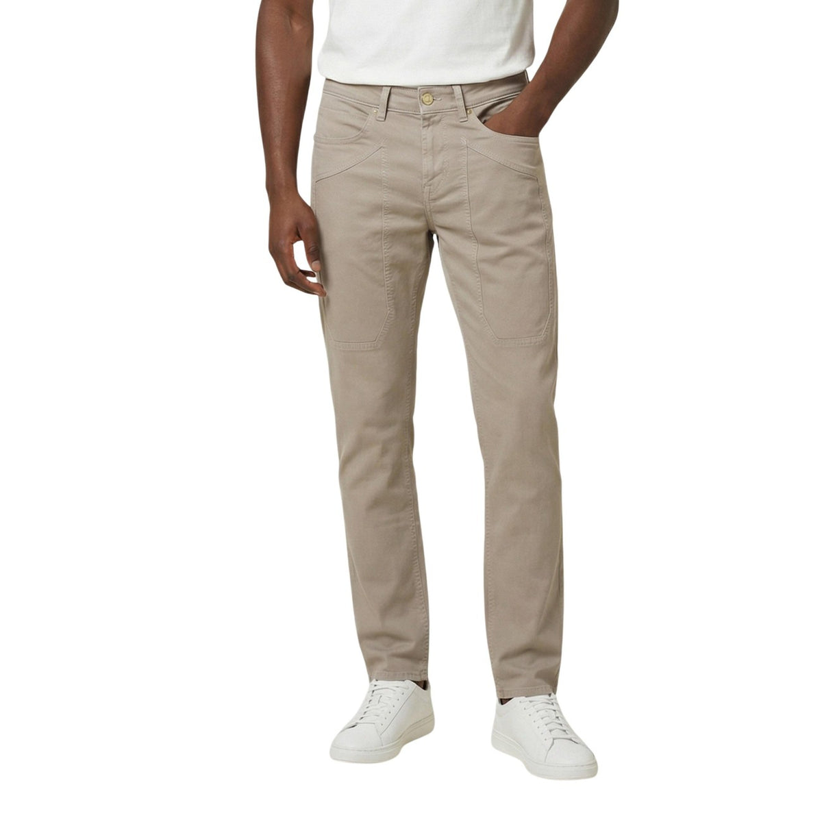Image 4 : Pantalon Jeckerson homme coupe 5 poches marron, silhouette complète sur fond blanc — Delvale