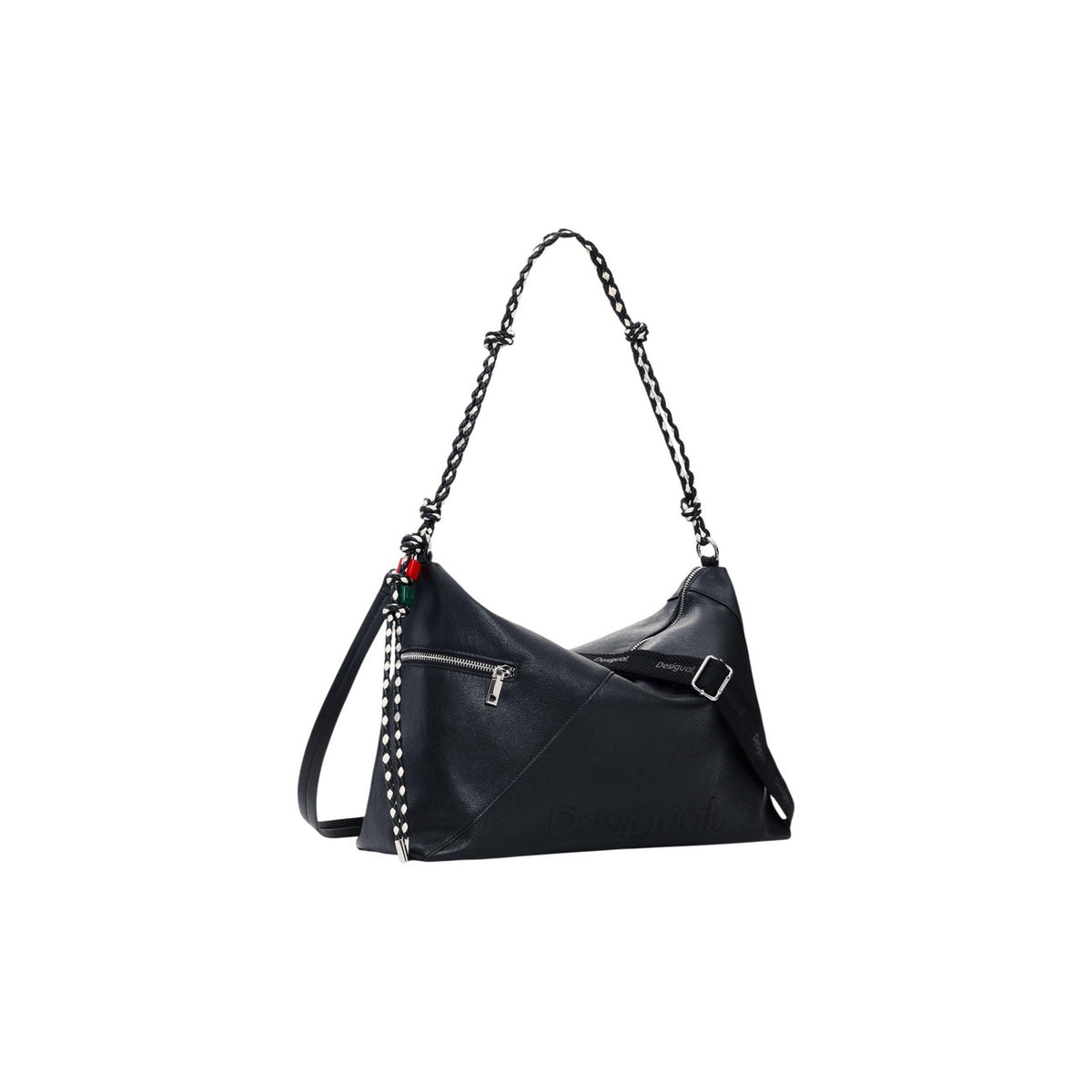 Image 2 : Sac Desigual noir géométrique trapèze détail anses chaîne et fermeture zip — delvale