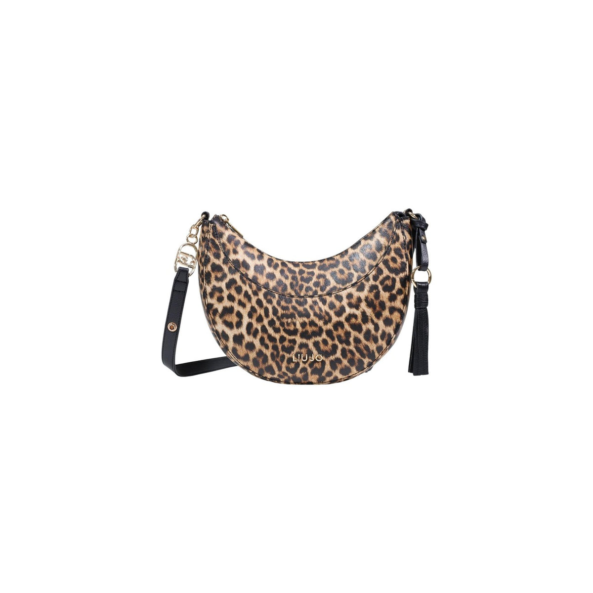 Image 3 : Détail du sac bandoulière Liu Jo léopard format compact 23x18x7 cm avec fermeture zippée et pompon noir — Delvale