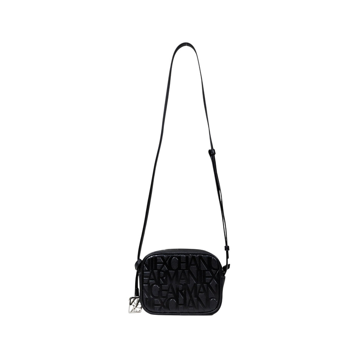 Image 3 : Sac Armani Exchange femme noir vue de profil avec bandoulière longue réglable et breloque AX argentée — Delvale