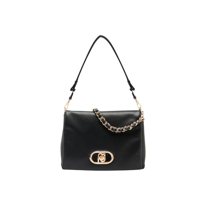 Image 1 : Sac porté épaule Liu Jo noir face avant, fermoir ovale logo doré et chaîne dorée épaisse — Delvale