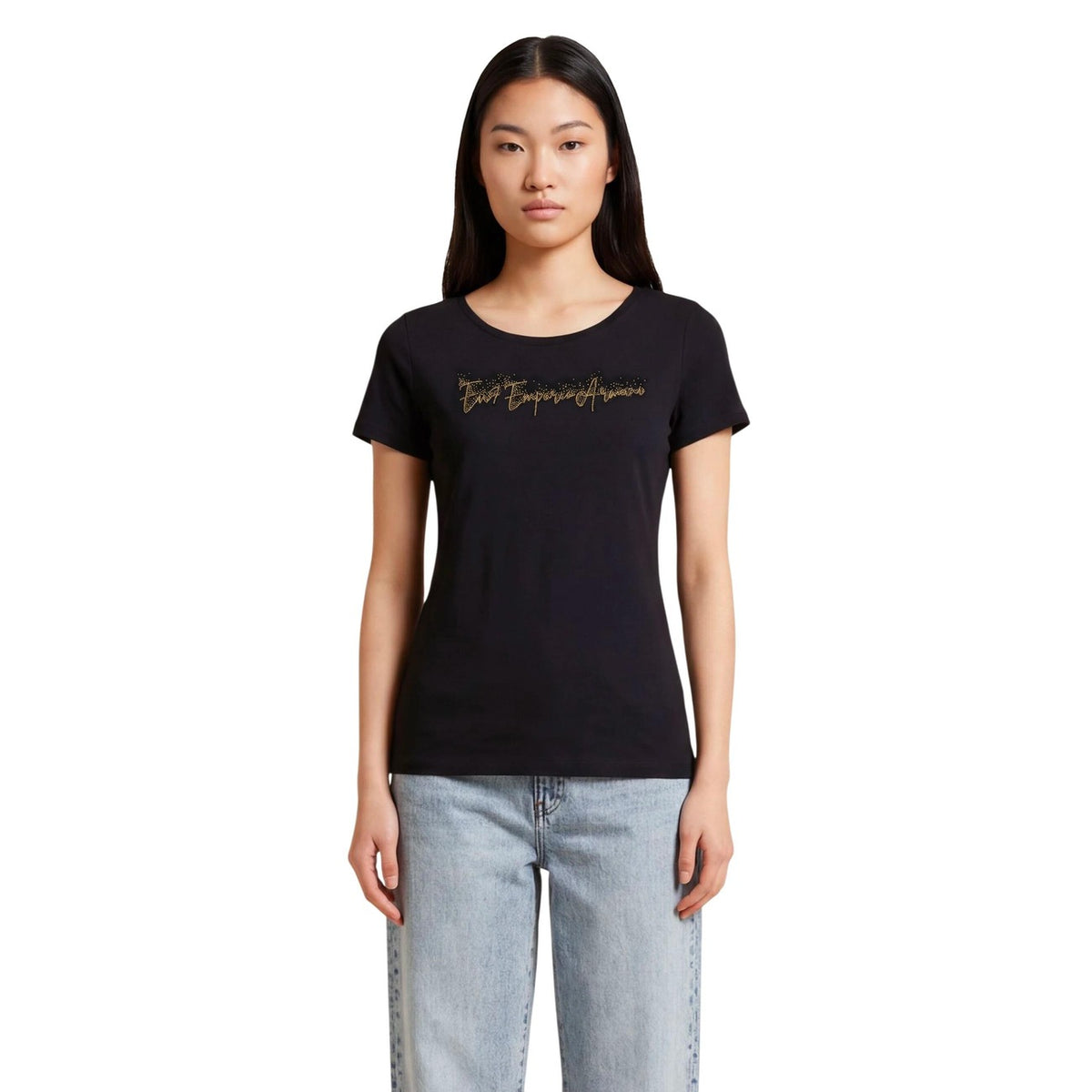 Image 1 : T-shirt Ea7 femme noir imprimé manches courtes coupe ajustée — delvale