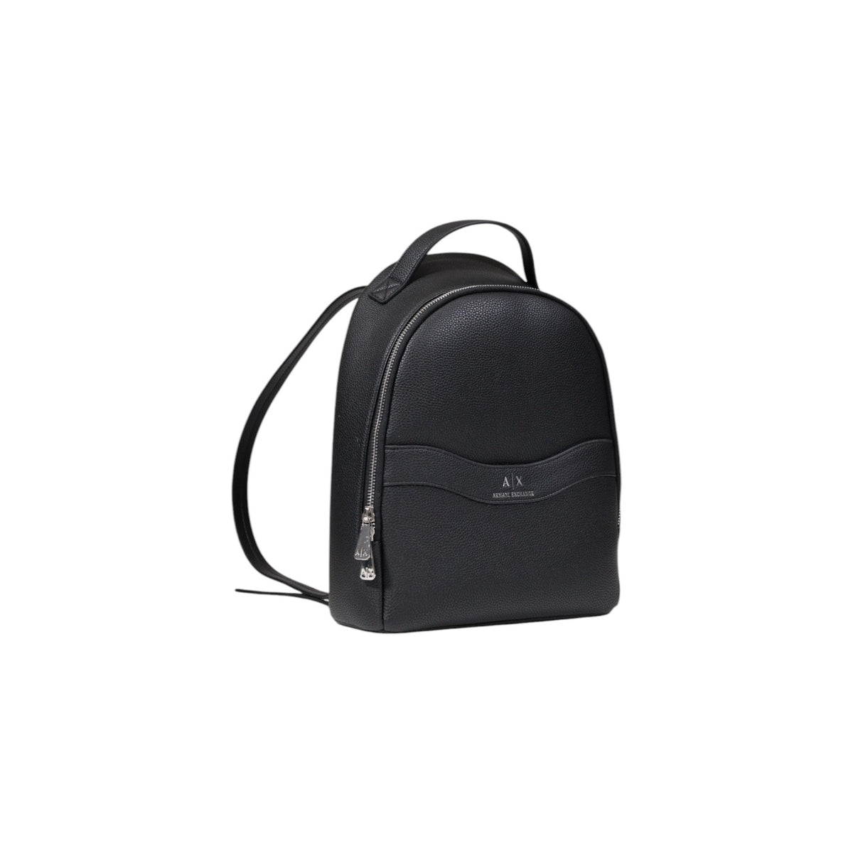 Image 2 : Vue avant légèrement de trois quarts du sac à dos Armani Exchange femme noir, texture grainée apparente — Delvale