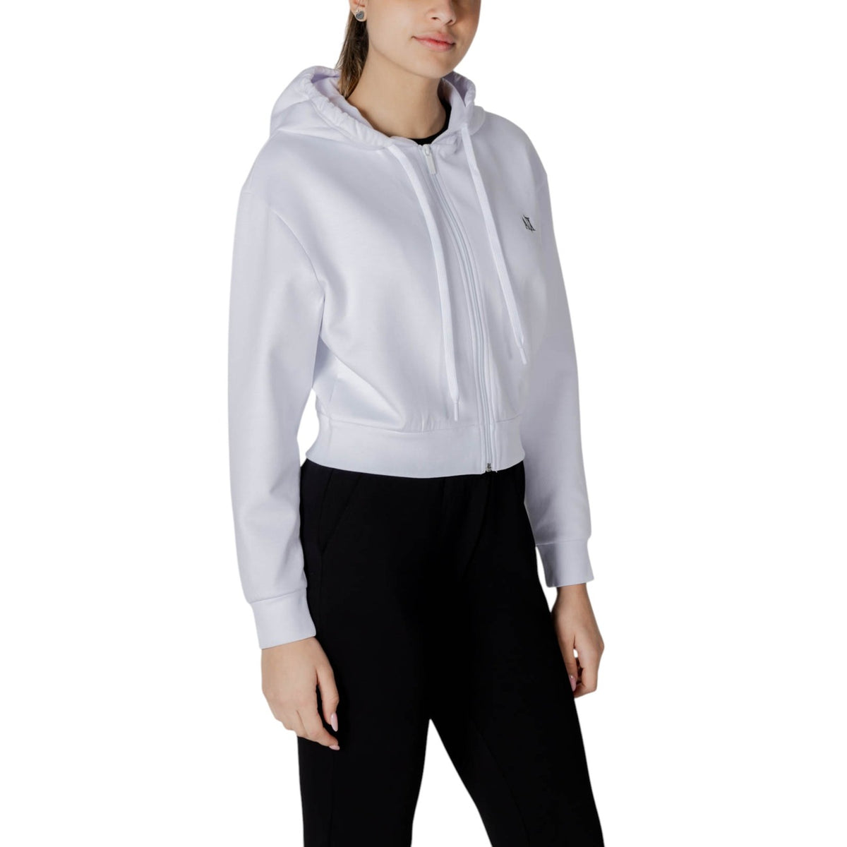 Image 3 : Sweat zippé à capuche crop Armani Exchange blanc, coupe courte moderne — Delvale