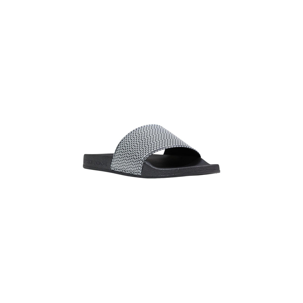 Image 2 : Mules Armani Exchange homme noires en PVC, détail du motif imprimé signature — Delvale