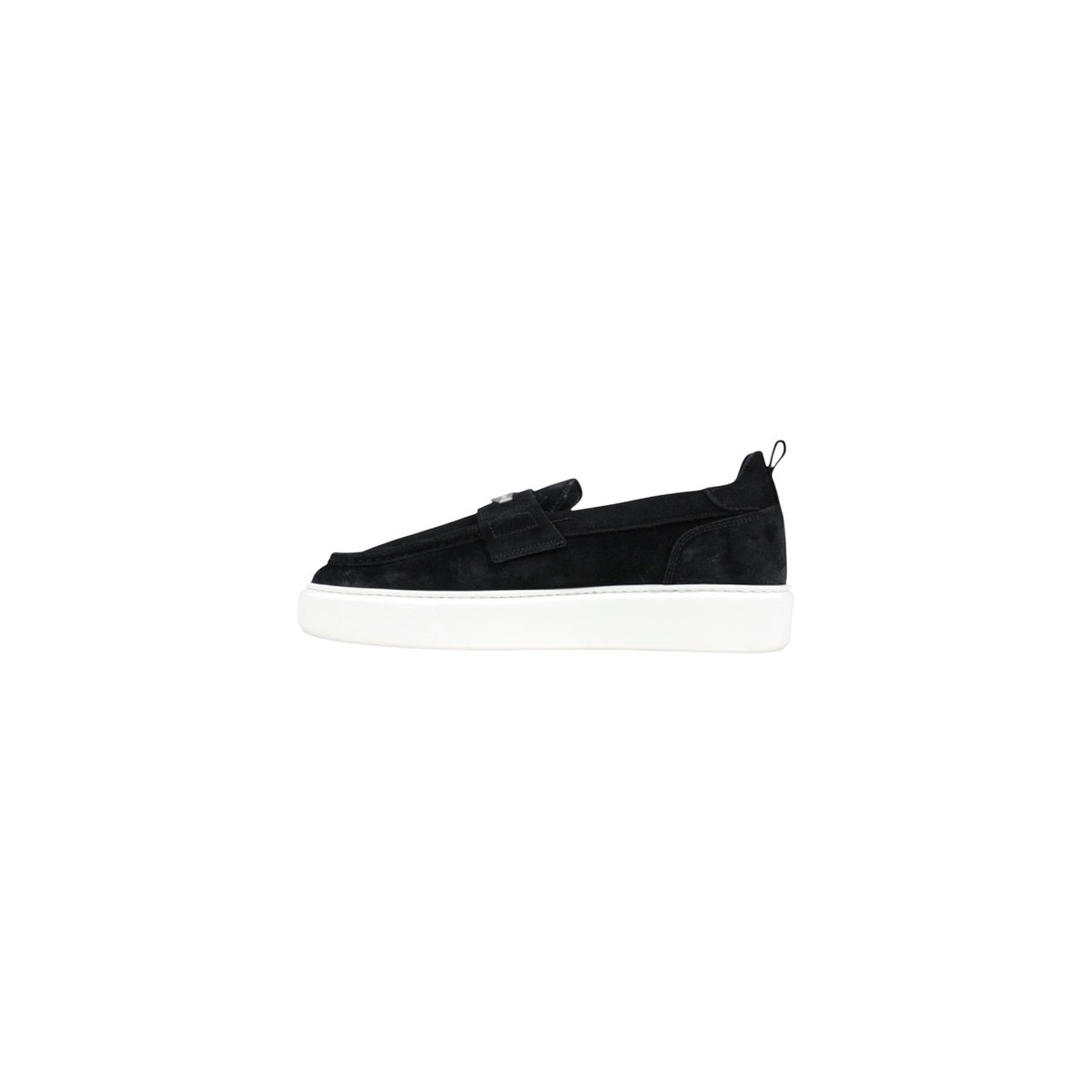 Vue latérale du mocassin Antony Morato Rowan homme en daim beige avec semelle blanche plateforme