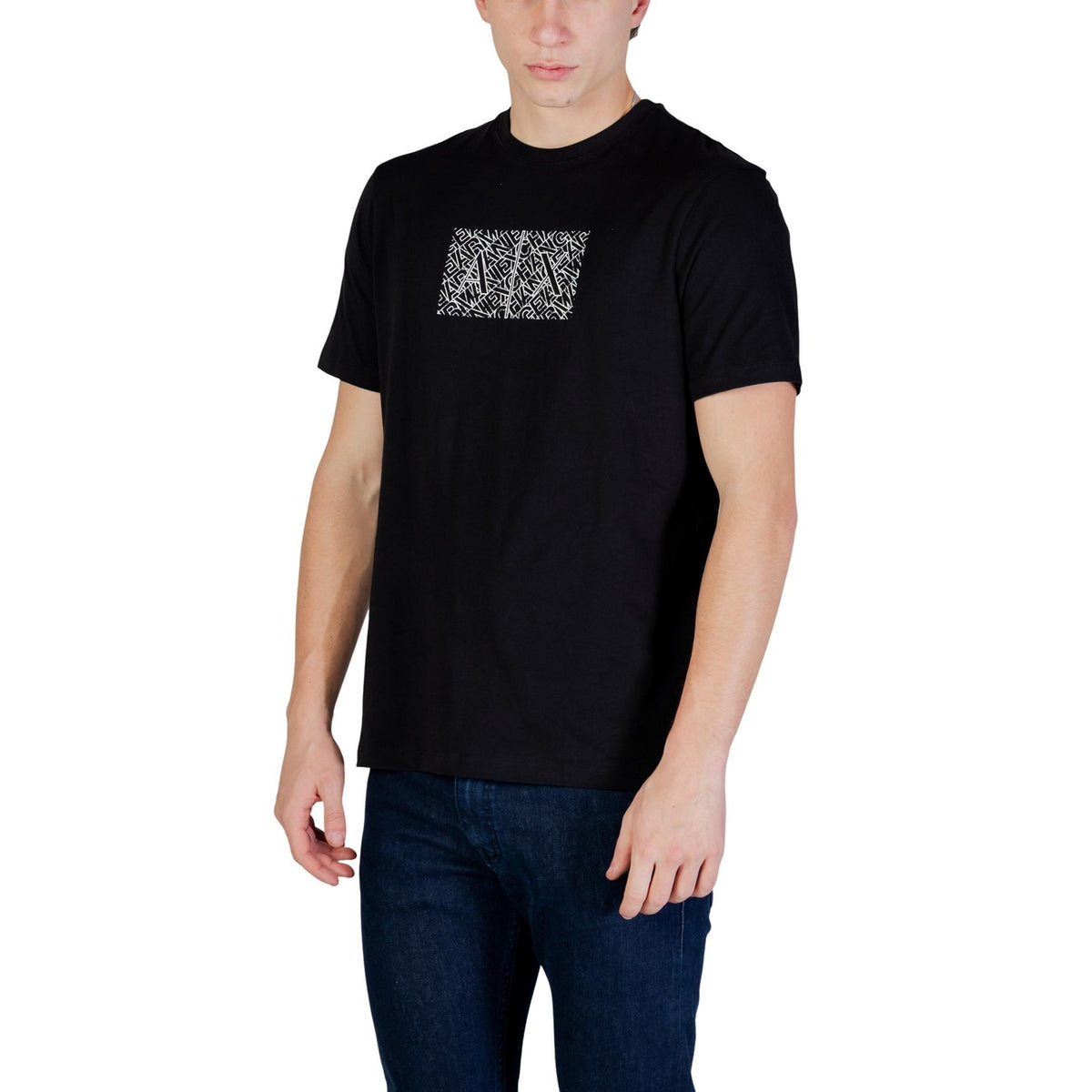 T-shirt Armani Exchange homme noir print – vue de dos, coupe ajustée coton