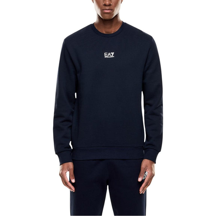 Image 1 : Sweat EA7 Emporio Armani bleu marine homme avec logo blanc centré, vue de face — Delvale