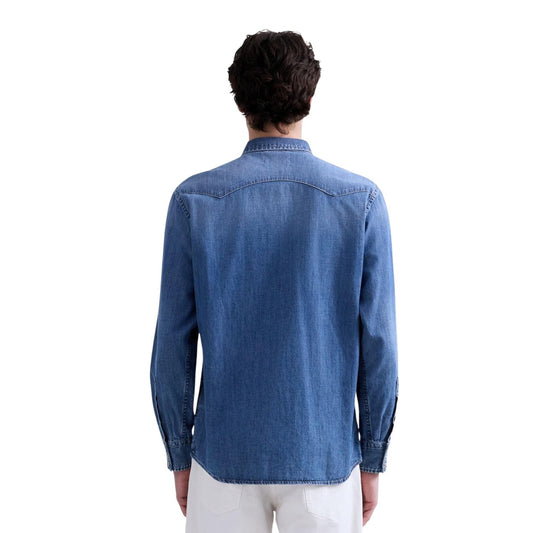 Image 2 : Détail de la chemise denim Replay homme, col classique pointu et fermeture à boutons-pression, coupe ajustée — Delvale