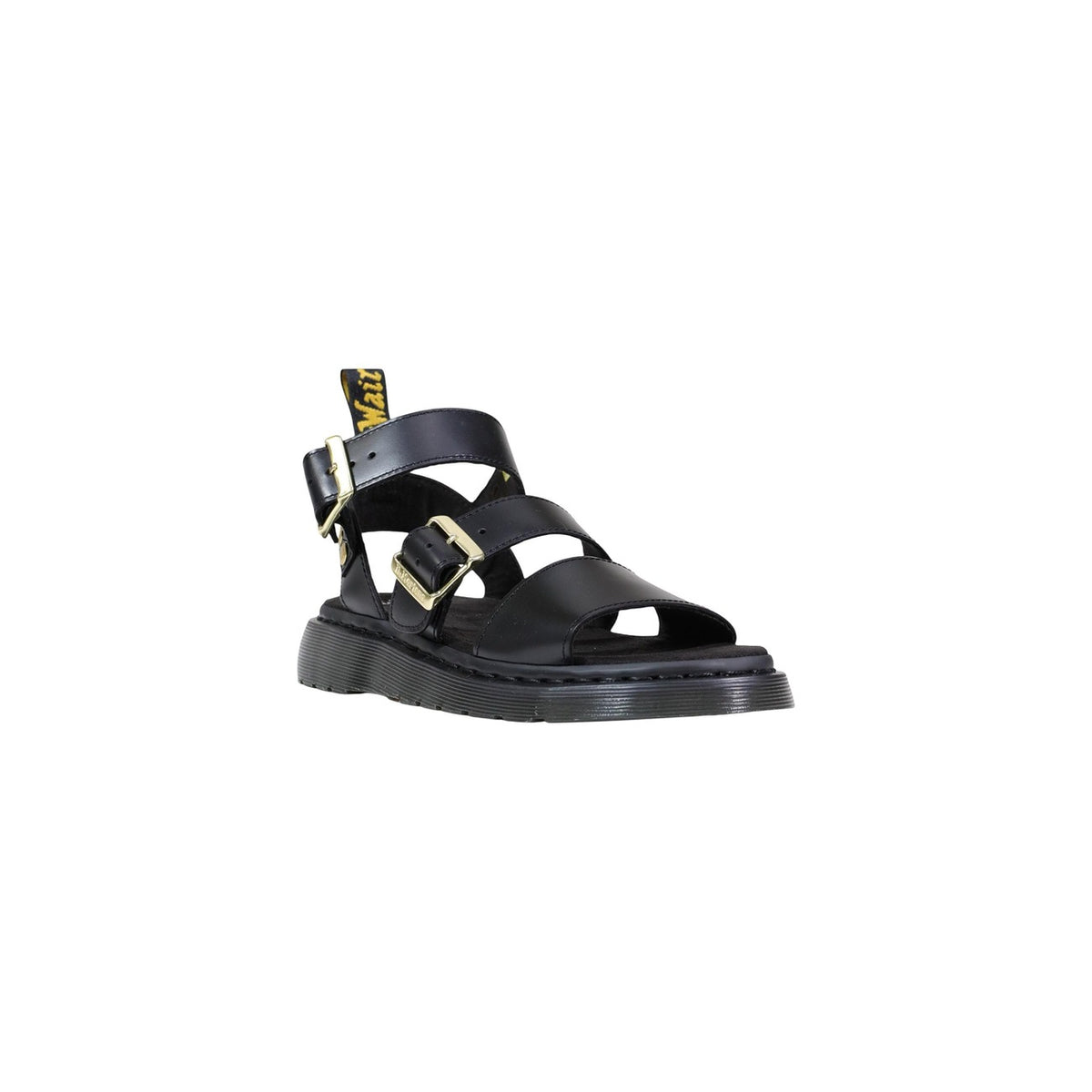 Image 2 : Vue détaillée des sandales Dr. Martens Gryphon Atlas noires femme montrant la construction cuir et les finitions — delvale