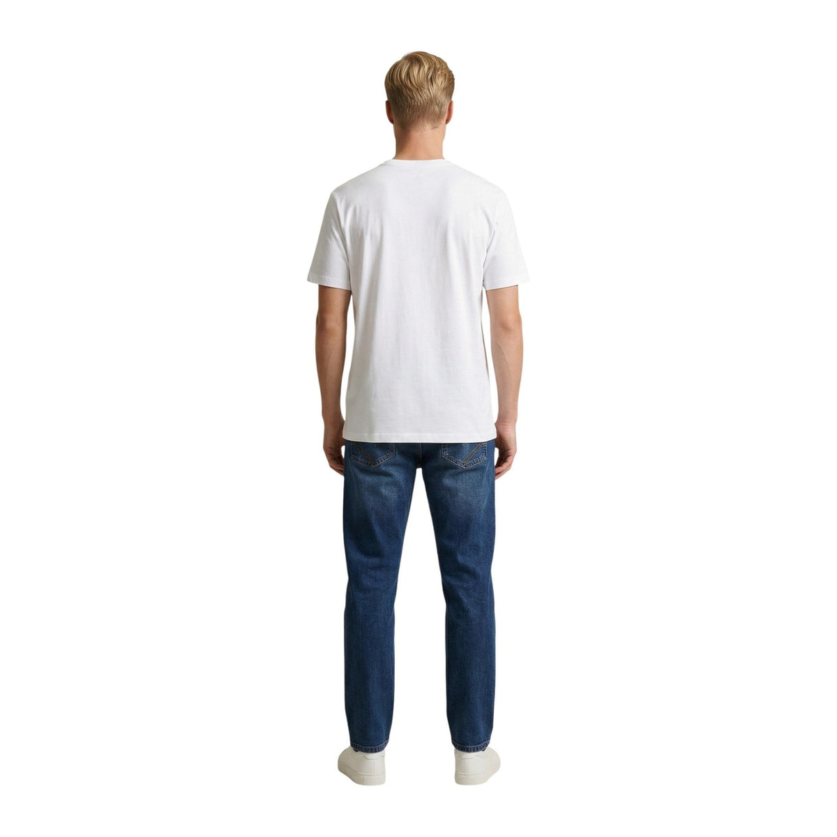 Image 5 : Détail col rond et coupe du t-shirt Calvin Klein Jeans homme blanc — delvale