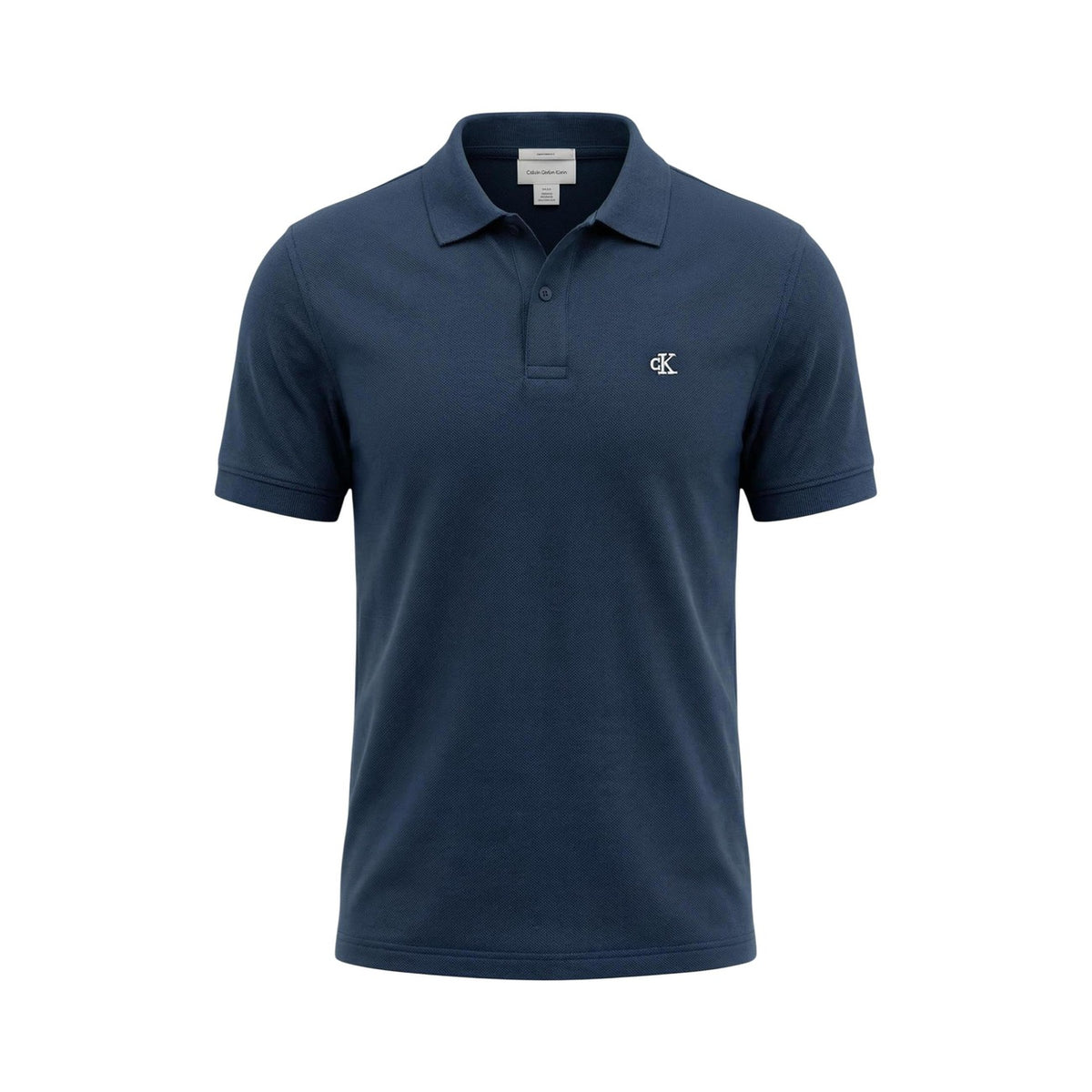 Image 2 : Polo Calvin Klein Jeans homme bleu, détail du col polo et fermeture boutons — Delvale