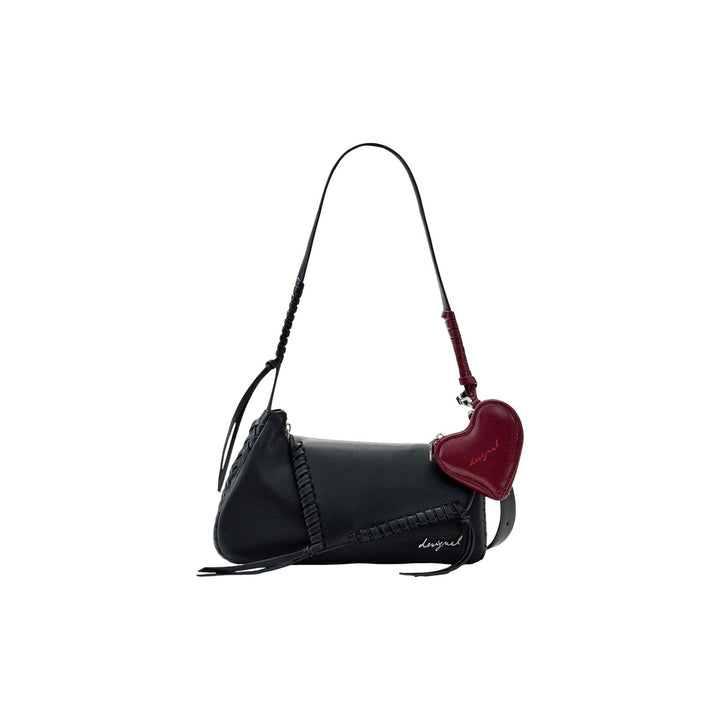 Image 1 : Sac baguette Desigual noir avec surpiqûres tressées artisanales et anse bicolore — delvale