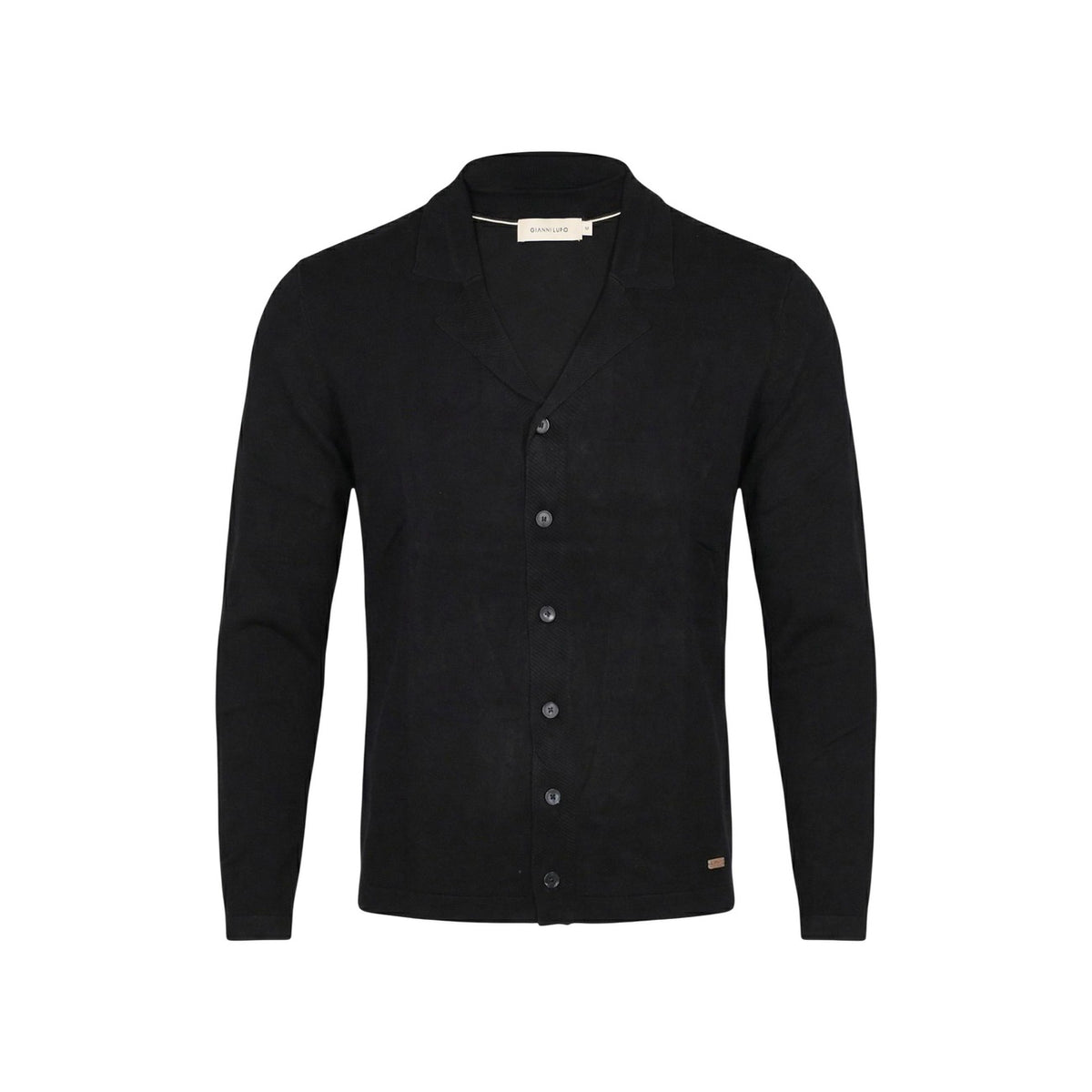 Image 2 : Cardigan homme noir Gianni Lupo col V, détail fermeture boutons — delvale