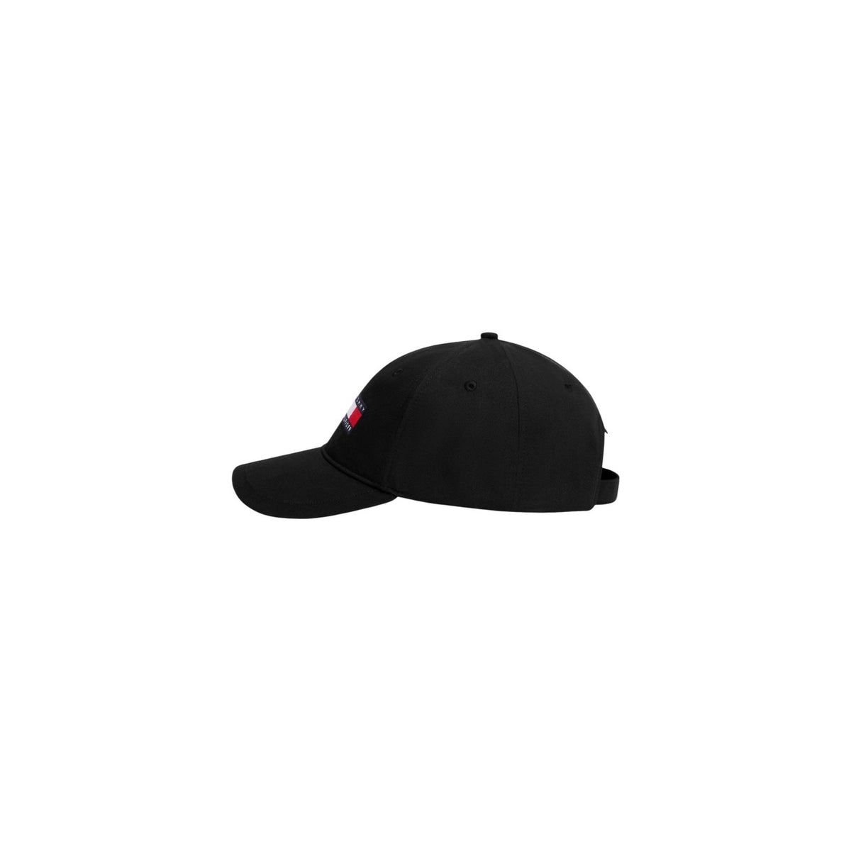 Image 4 : Profil droit de la casquette Tommy Hilfiger Cadillac F1 Team noire, visière courbée et silhouette classique — Delvale