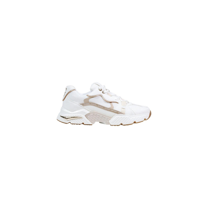 Image 1 : Baskets Guess Carrli femme blanc et doré, vue de profil sur la sneaker chunky au design californien — delvale