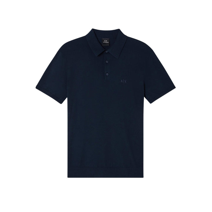Polo Armani Exchange homme bleu marine coton col boutonné manches courtes – vue de face