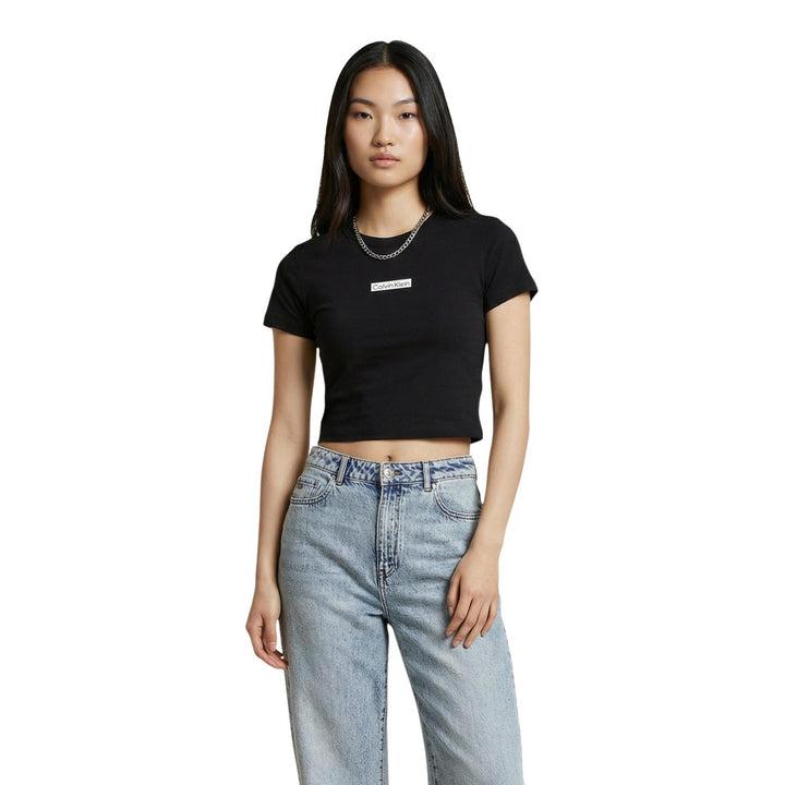 Image 1 : T-shirt noir Calvin Klein Jeans femme col rond manches courtes — delvale