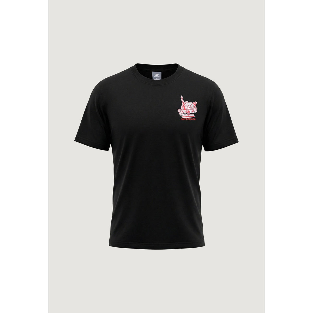 Image 2 : Vue de face du t-shirt New Balance homme noir à manches courtes avec logo et motif imprimé poitrine gauche — Delvale
