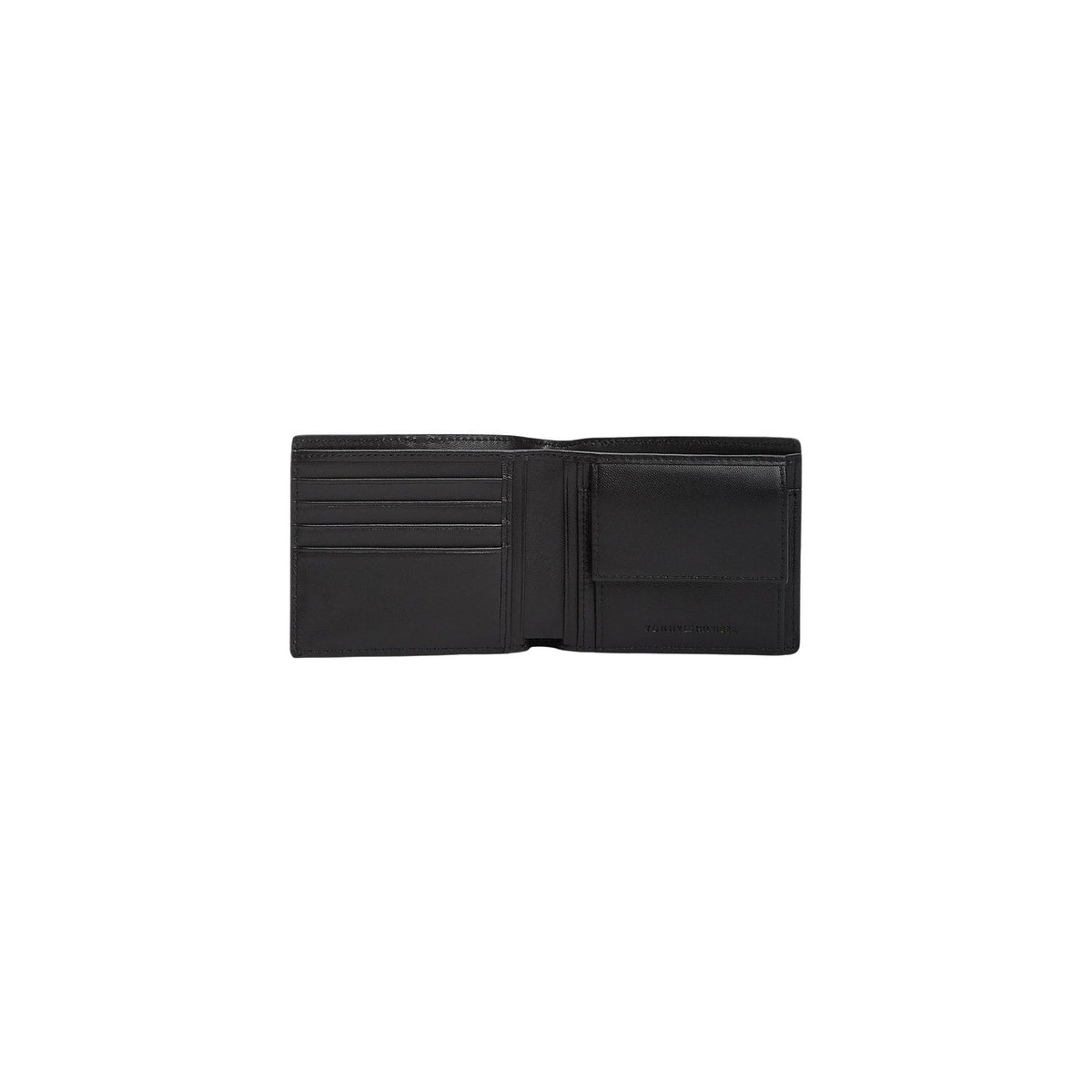 Image 4 : Portefeuille Tommy Hilfiger homme cuir noir posé sur fond neutre, vue d'ensemble — Delvale