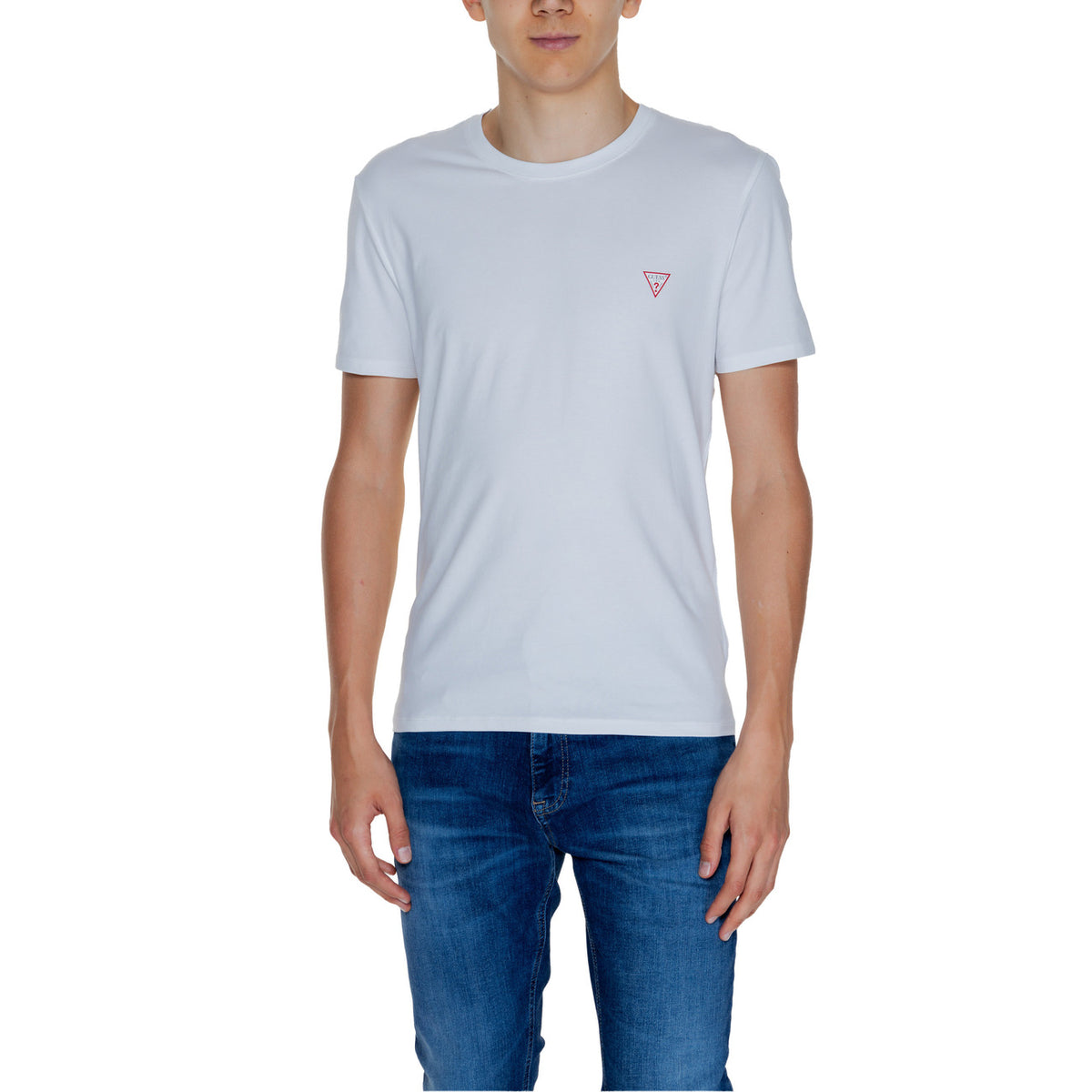 Image 4 : T-shirt homme Guess bleu coton élasthanne vue de profil manches courtes — Delvale