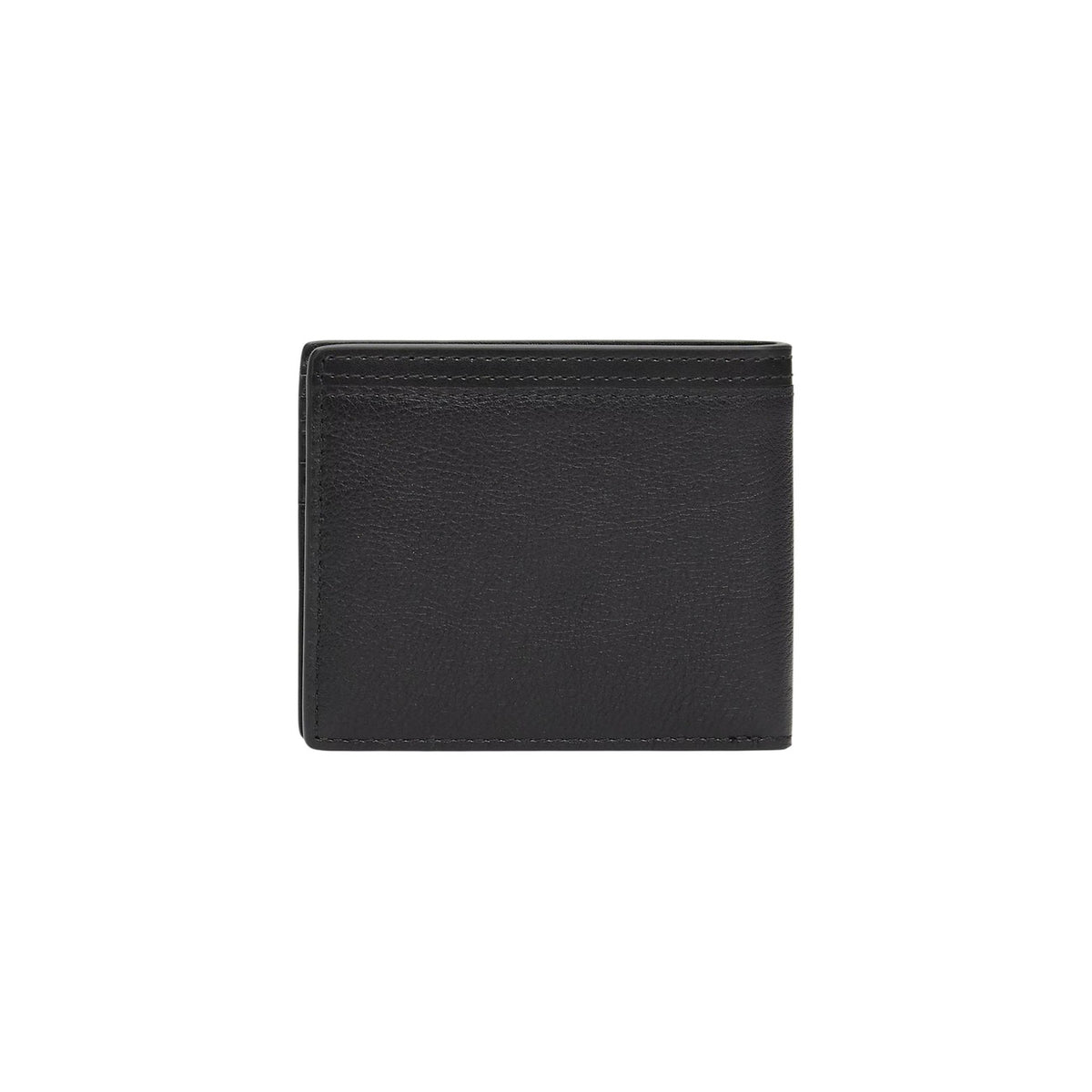 Image 2 : Portefeuille compact Tommy Hilfiger cuir noir, détail du rabat et des coutures — Delvale