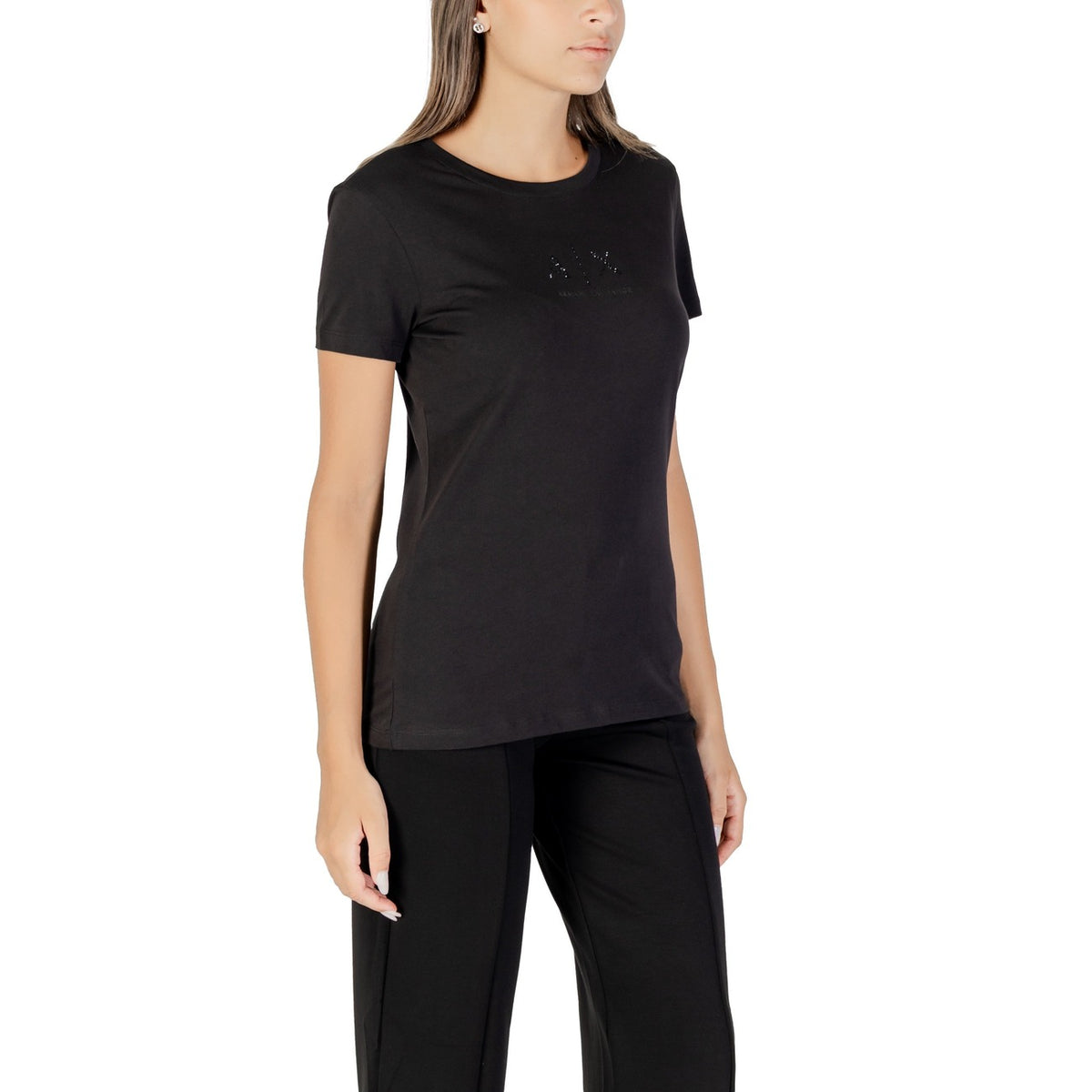 Image 3 : T-shirt noir Armani Exchange femme encolure ronde et finitions premium — delvale