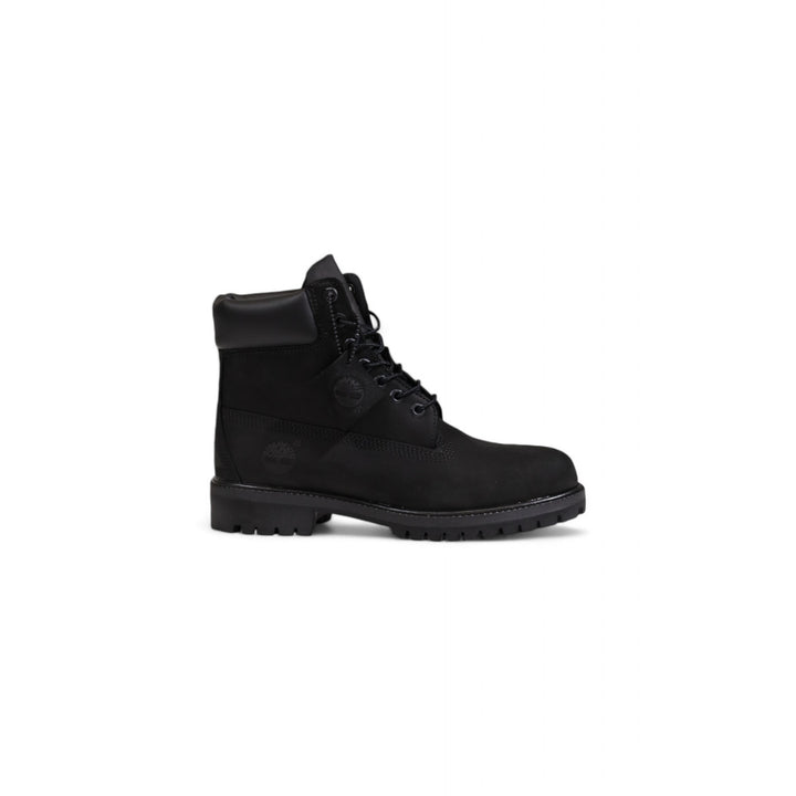 Image 1 : Botte Timberland homme nubuck noir, vue de profil droit, semelle caoutchouc crantée et lacets noirs — Delvale