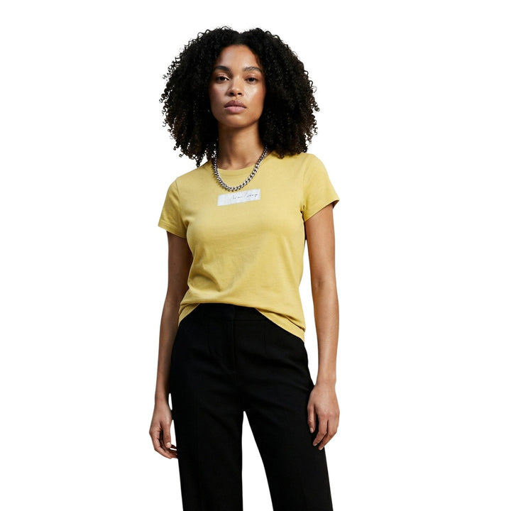 Image 1 : T-shirt femme Armani Exchange jaune à imprimé moderne, col rond et manches courtes — delvale