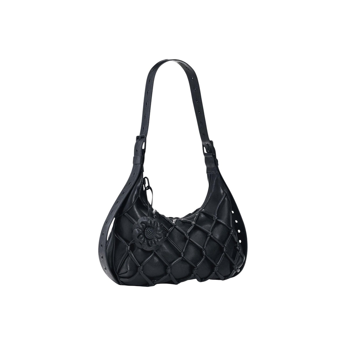 Image 2 : Détail du tressage artisanal et des nœuds du sac hobo Desigual noir — delvale