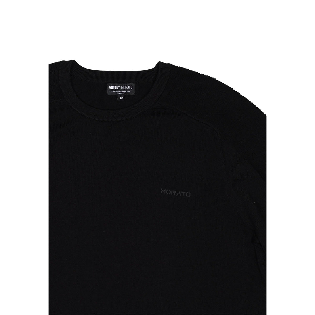 Image 2 : Vue de face pull col rond noir Antony Morato homme, manches longues, finitions côtelées aux poignets et au bas — 9yvwh4-xt