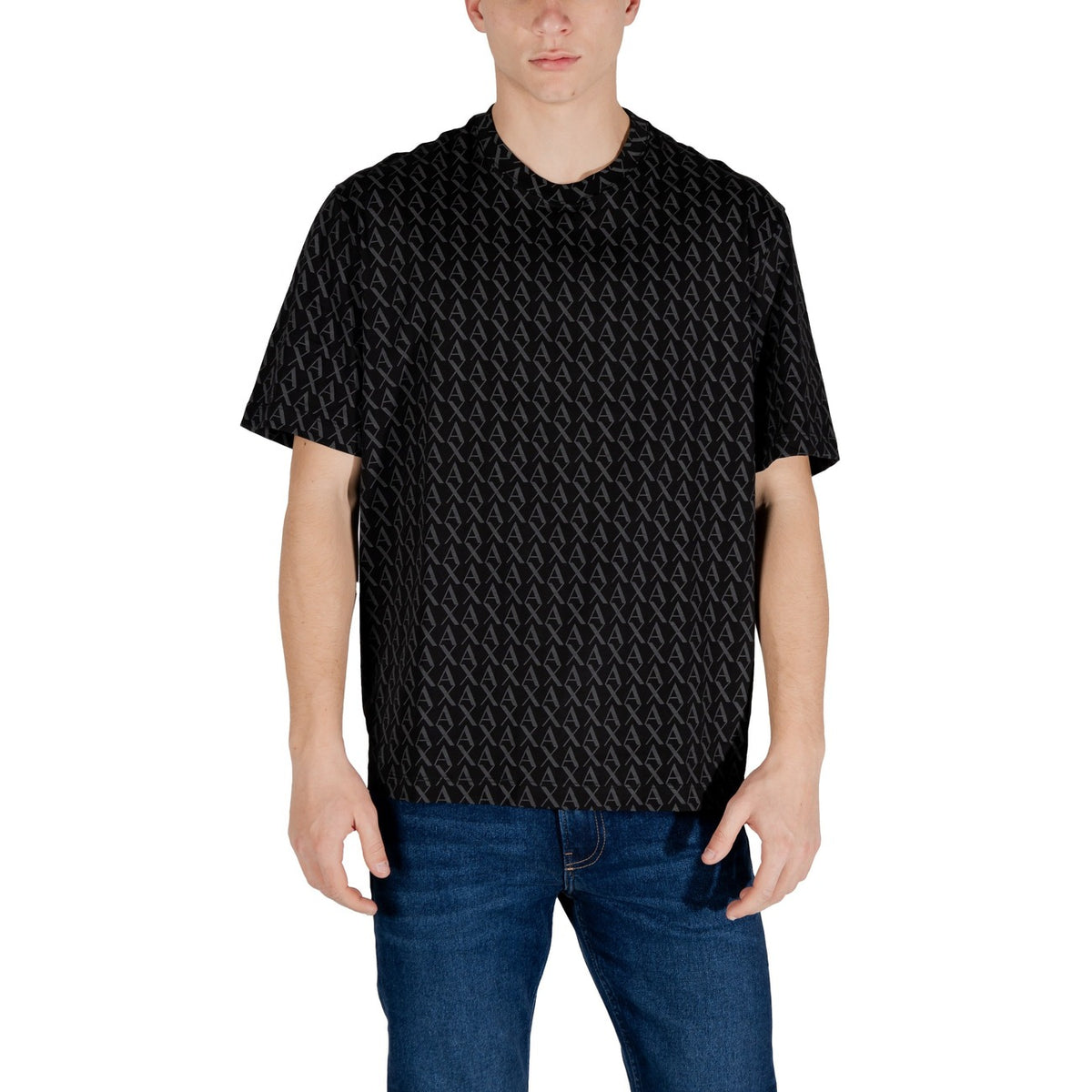 Image 5 : T-shirt Armani Exchange homme gris en coton, détail de l'impression et finitions — Delvale