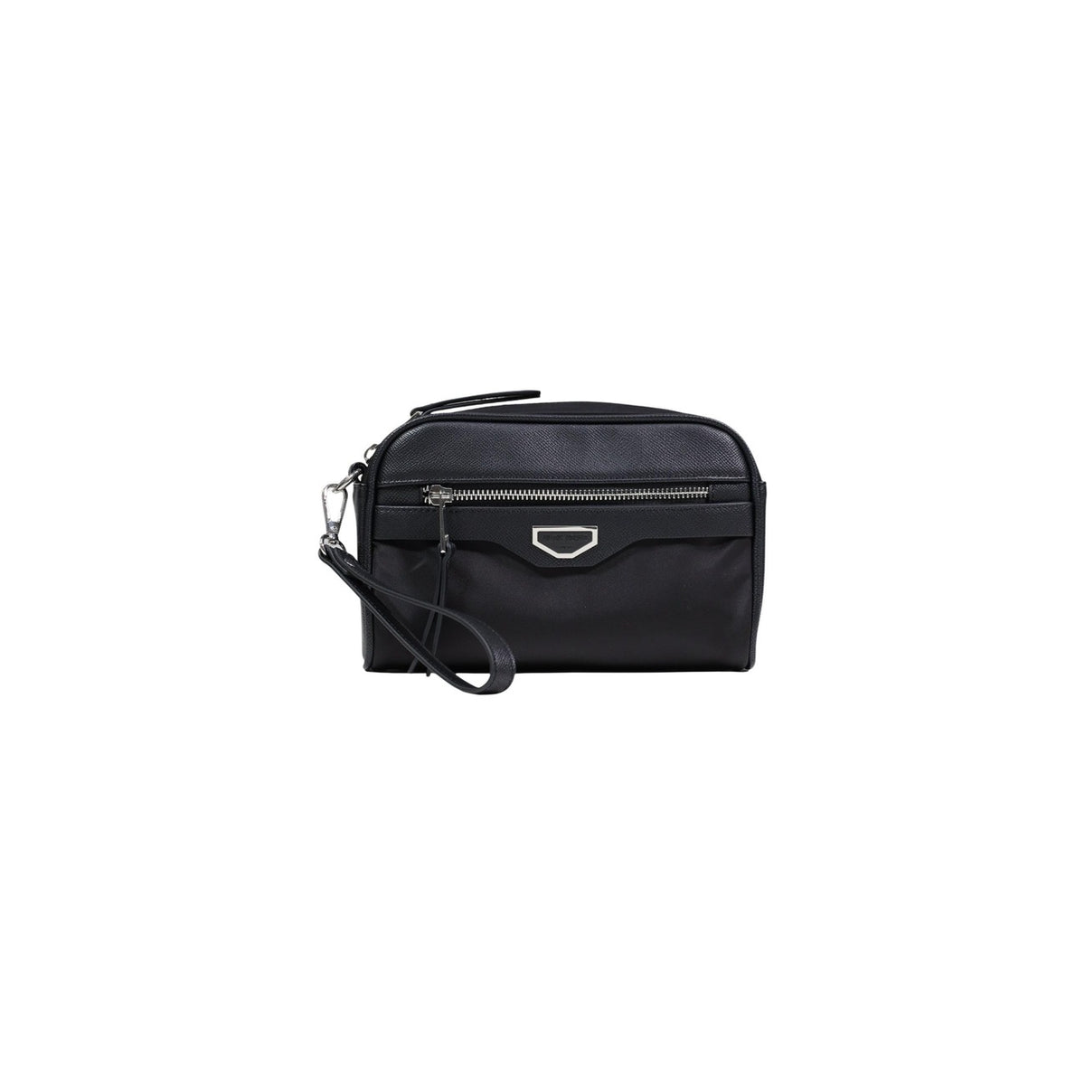 Image 1 : Antony Morato pochette homme noir bimatière poche façade languette argentée dragonne — vue de face — Delvale