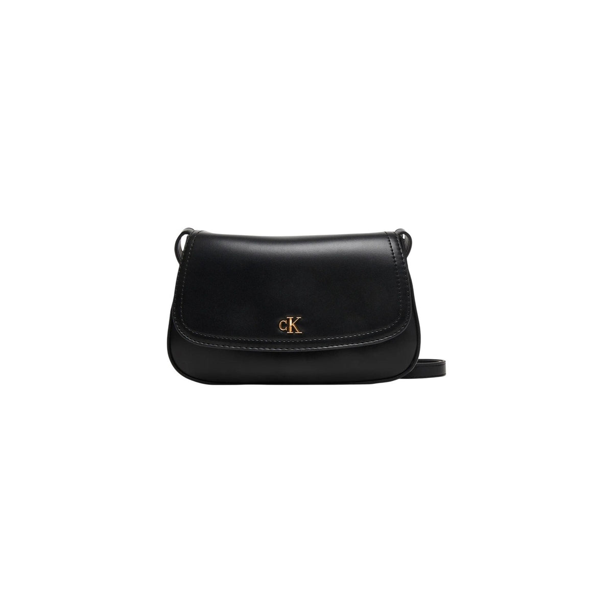 Image 1 : Sac bandoulière Calvin Klein femme noir avec rabat clip doré et monogramme CK, vue de face — Delvale