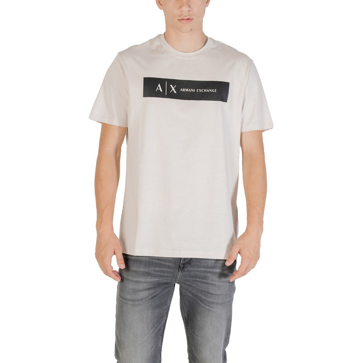Image 1 : T-shirt Armani Exchange homme beige avec impression, col rond et manches courtes — Delvale