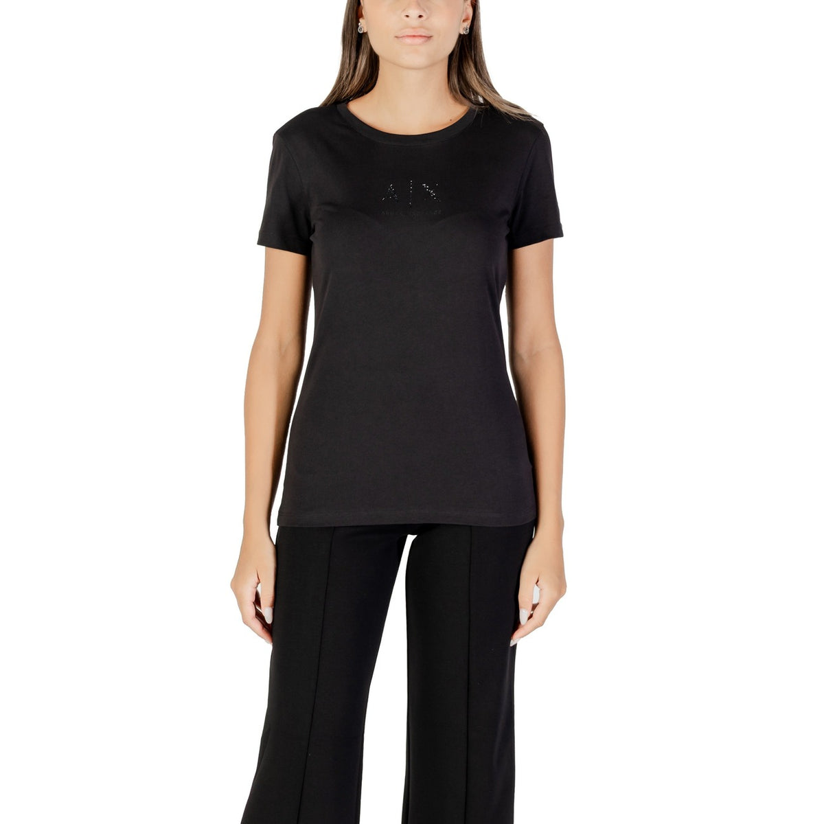 Image 1 : T-shirt Armani Exchange femme noir avec détails strass et manches courtes — delvale