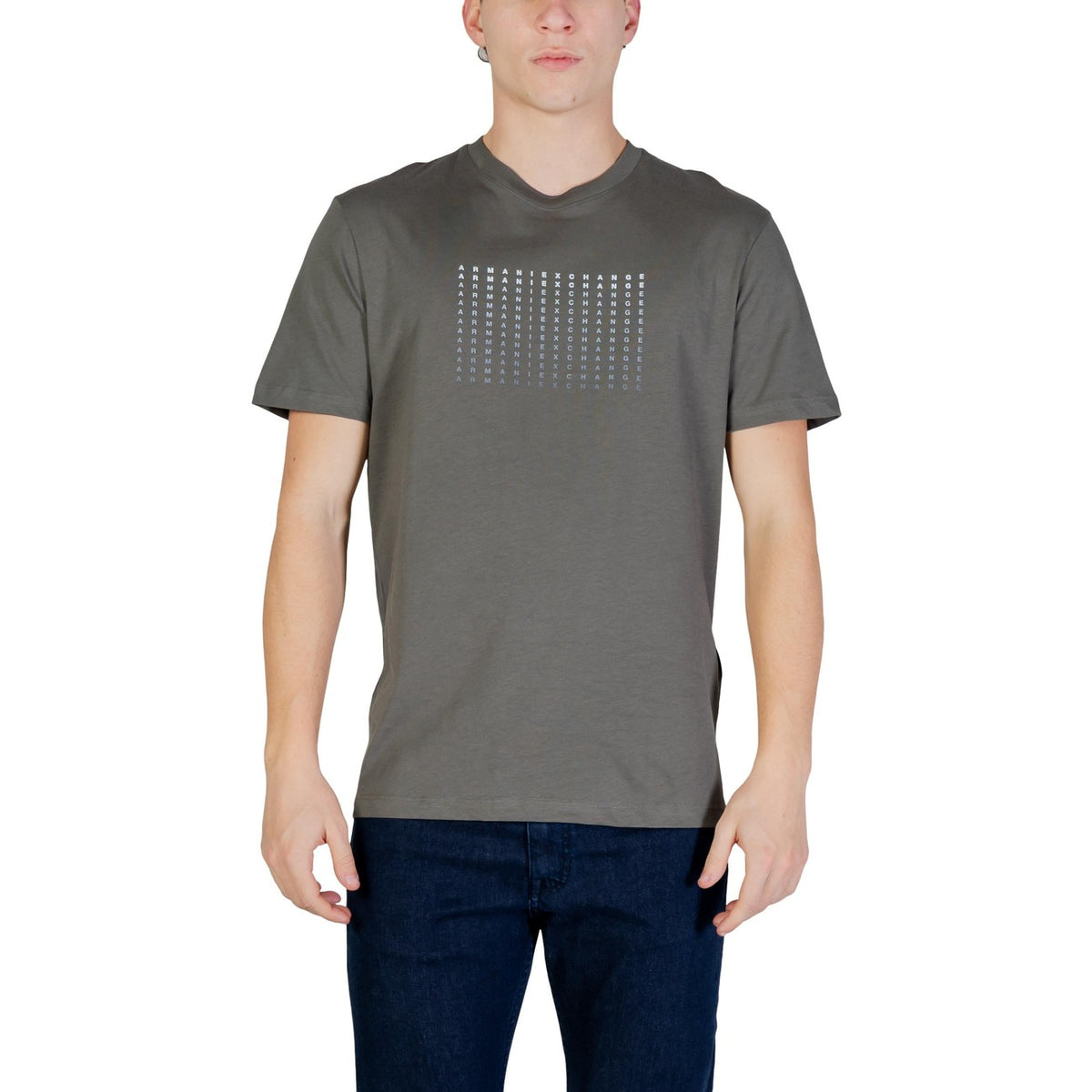 Image 1 : T-shirt vert Armani Exchange homme col rond manches courtes vue de face — Delvale
