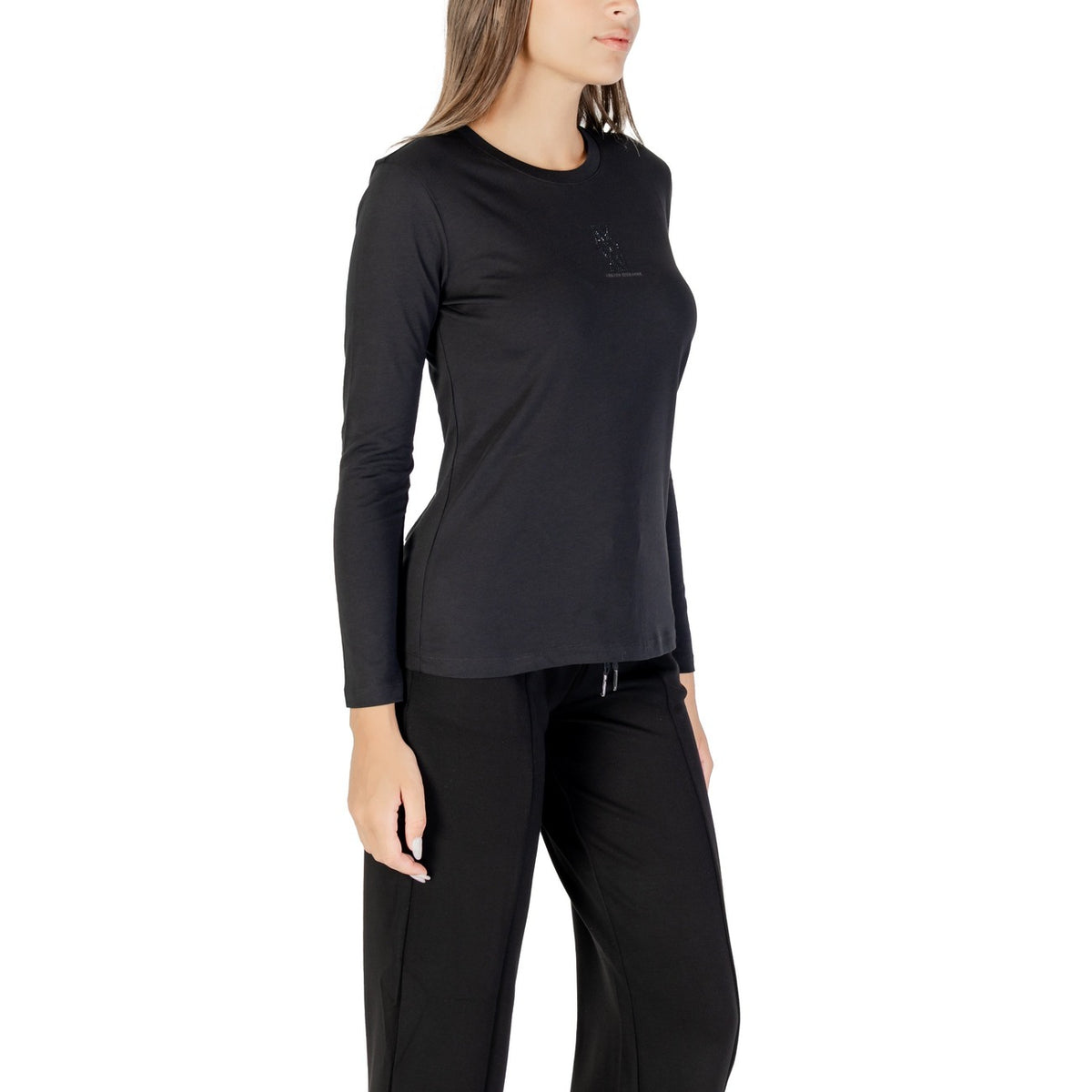 Image 3 : T-shirt femme Armani Exchange noir à manches longues avec détails strass, détail des strass — delvale