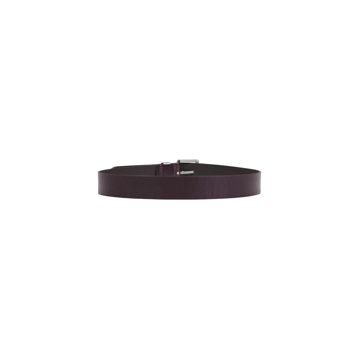 Image 2 : Détail de la boucle carrée métal argenté et plaque Armani Exchange sur ceinture cuir marron homme — Delvale