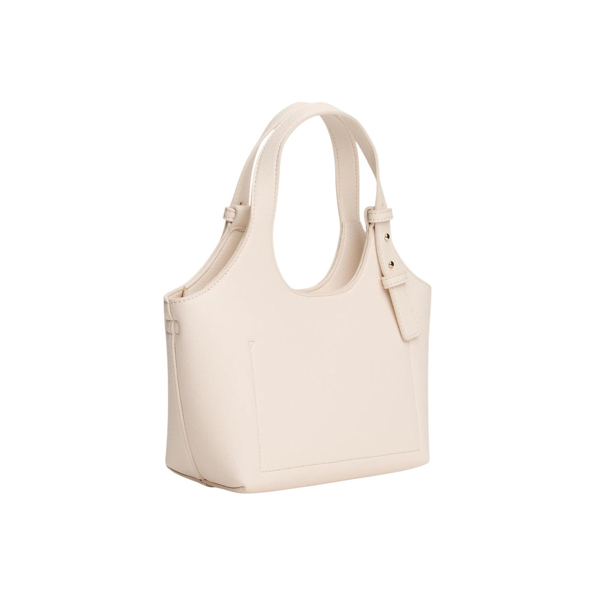 Image 2 : Sac à main Tommy Hilfiger beige, détail logo gravé sur la face avant et fermeture dorée de la bandoulière — Delvale
