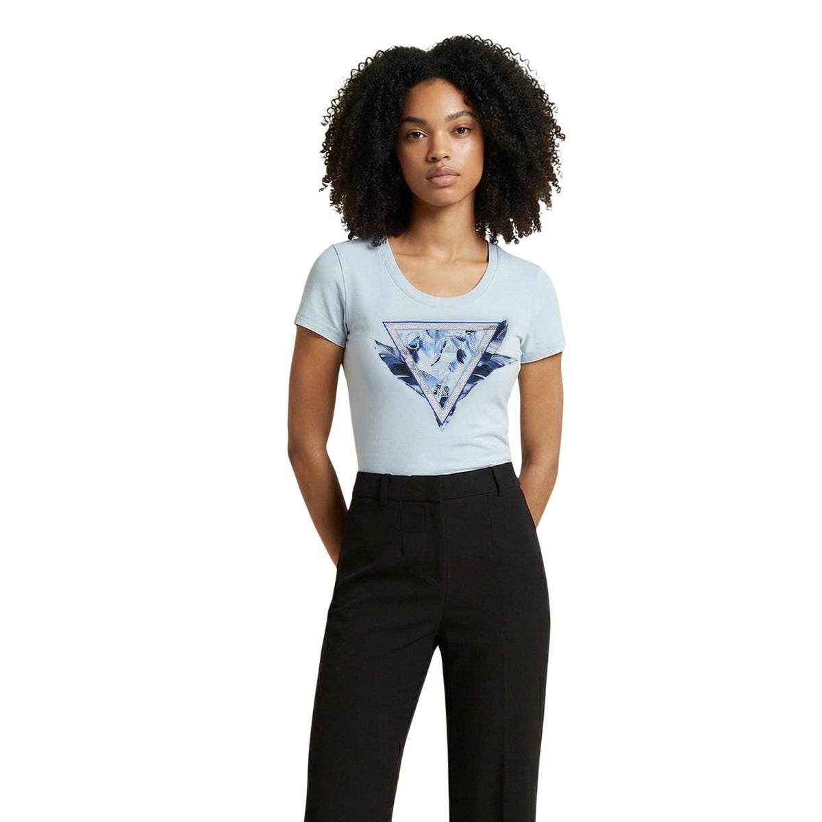 Image 5 : Vue d'ensemble du t-shirt Guess femme bleu avec impression, manches courtes — Delvale