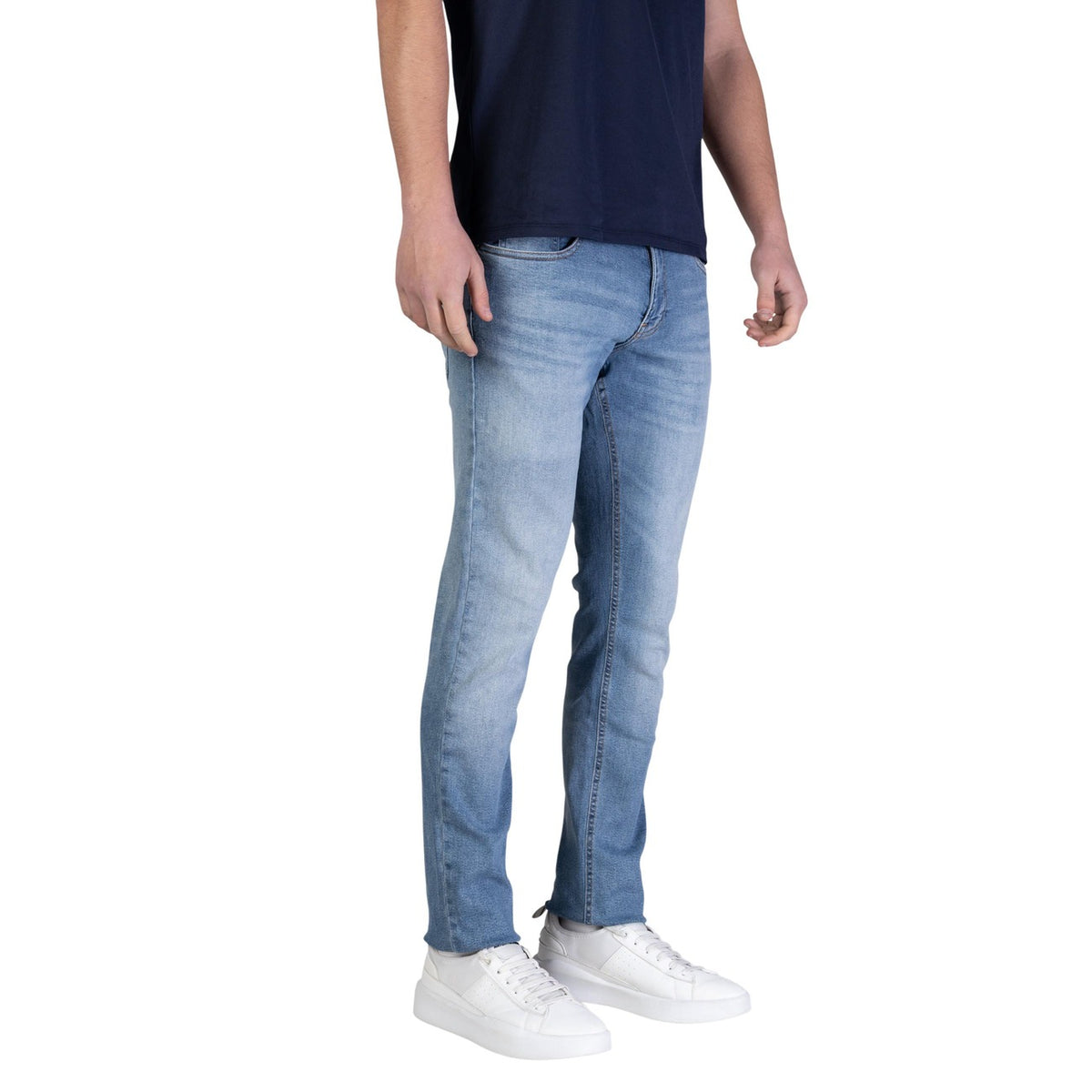 Image 5 : Jean slim stretch Tommy Hilfiger Jeans homme bleu azur, vue dos avec poches arrières cousues, finitions premium — Delvale