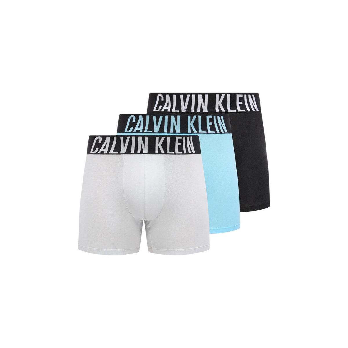 Image 16 : Boxers homme Calvin Klein Underwear lot de 3 coton stretch, ceintures rose blanche grise, fond blanc — Delvale