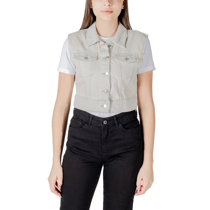 Image 1 : Gilet Only femme beige sans manches avec col classique et fermeture boutonnée — Delvale